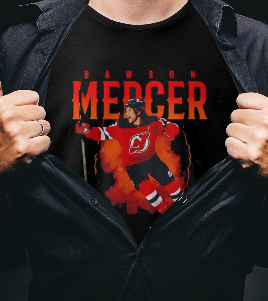Dawson Mercer New Jersey Devils Celebration Hockey Player Image T-Shirt