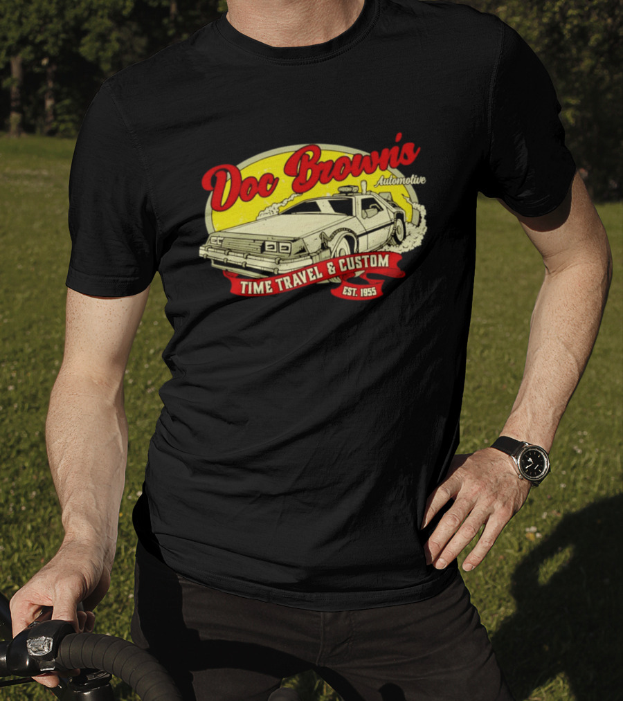 Doc Brown's Automotive Time Travel & Custom Est 1955 Classic DeLorean T-Shirt