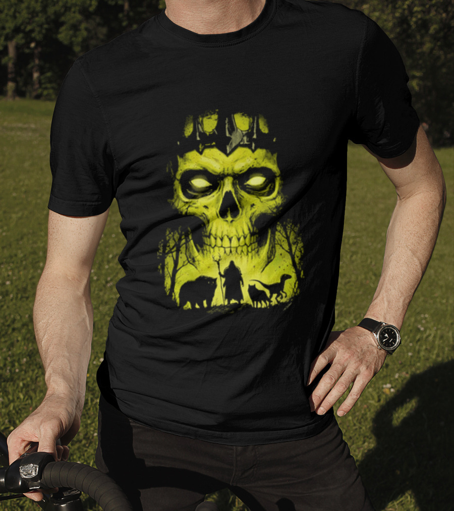 Lych Vs Druid Fantasy Dark Necromancer Skull T-Shirt