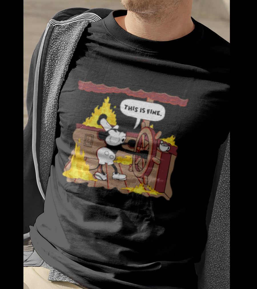 This Is Fine Steamboat Mickey Mouse Fire Captain T-Shirt