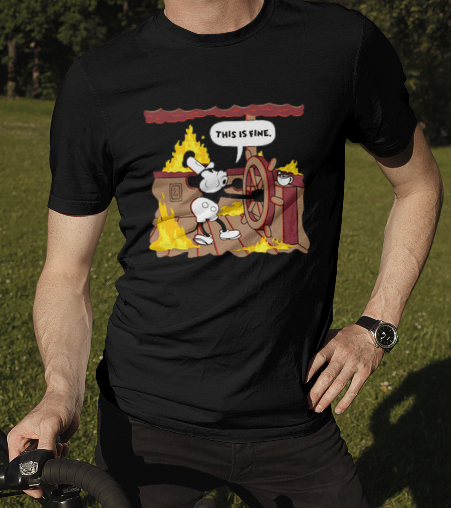 This Is Fine Steamboat Mickey Mouse Fire Captain T-Shirt