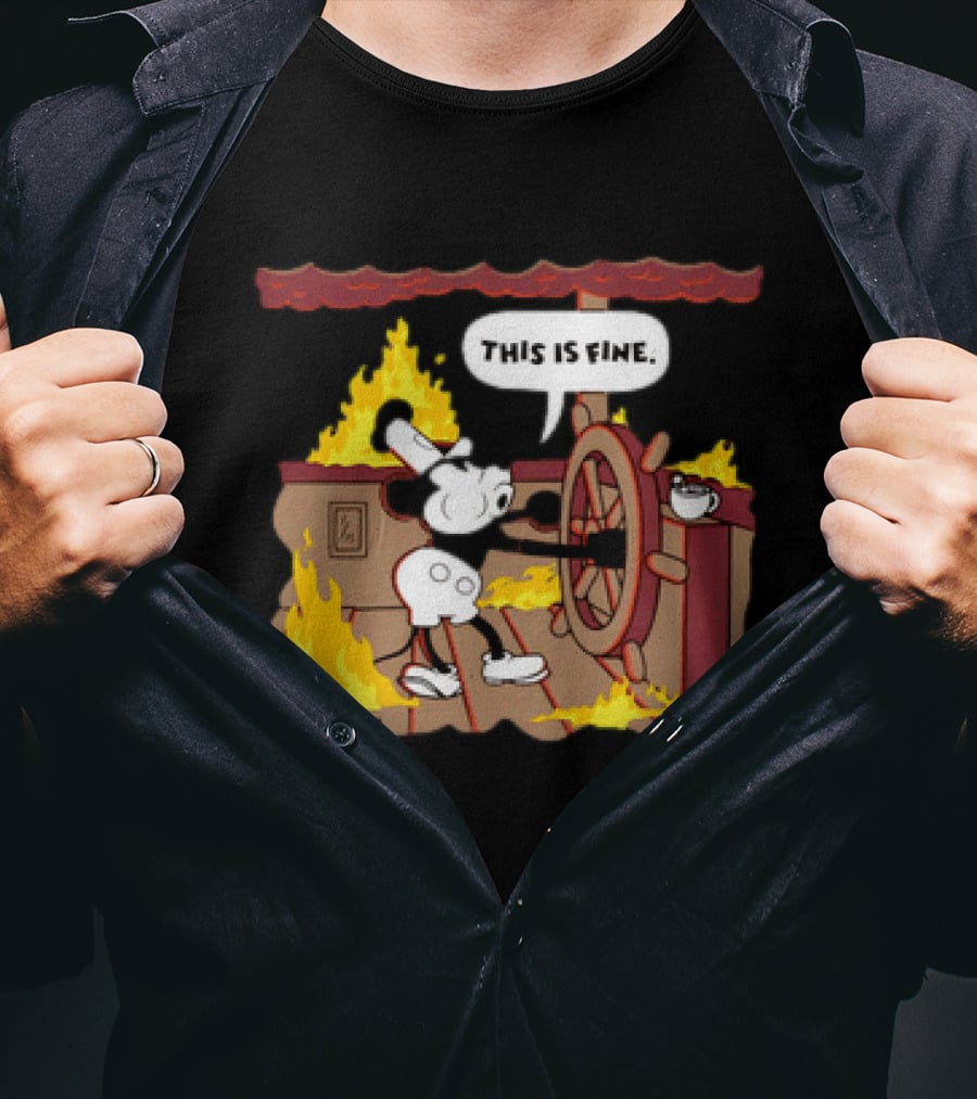 This Is Fine Steamboat Mickey Mouse Fire Captain T-Shirt
