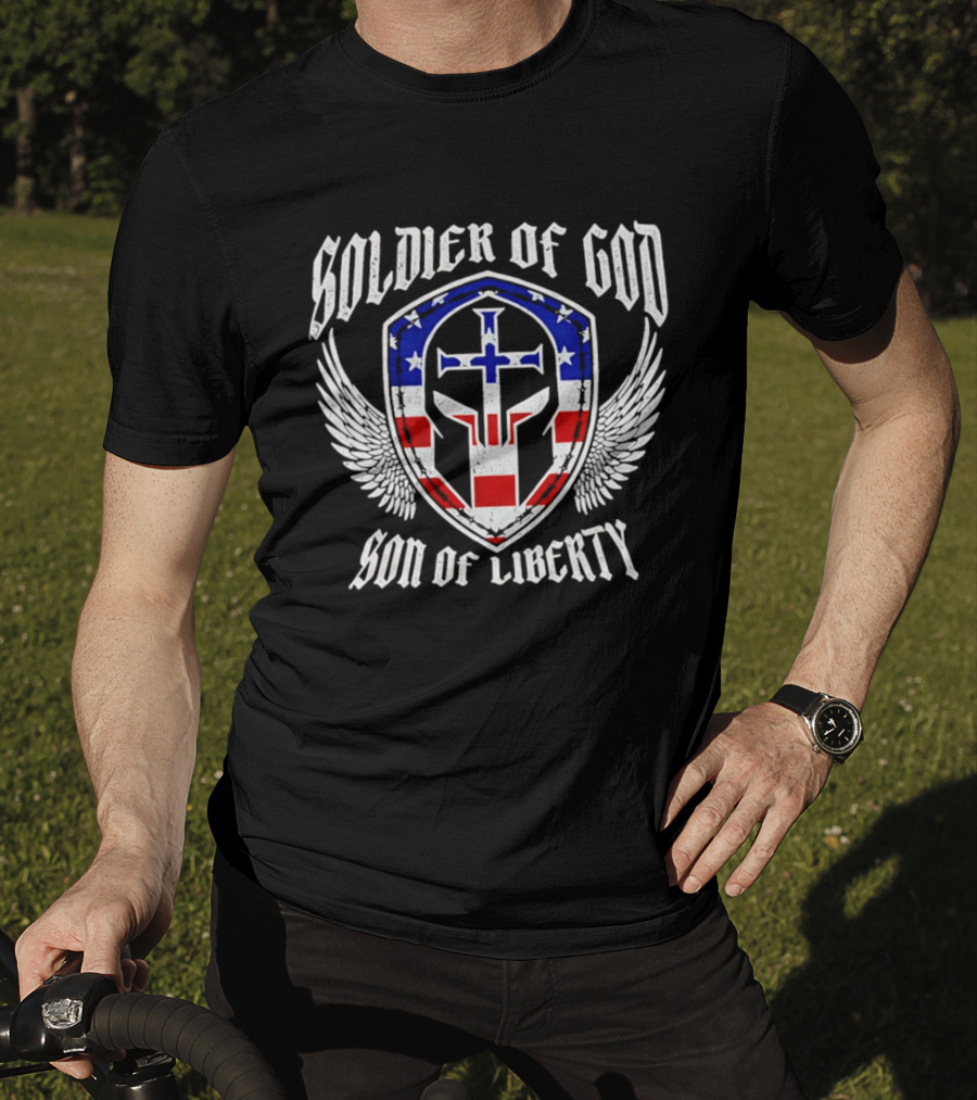 Soldier Of God Son Of Liberty American Flag Cross Wings T-Shirt