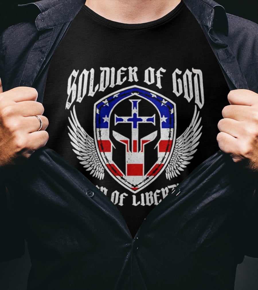 Soldier Of God Son Of Liberty American Flag Cross Wings T-Shirt