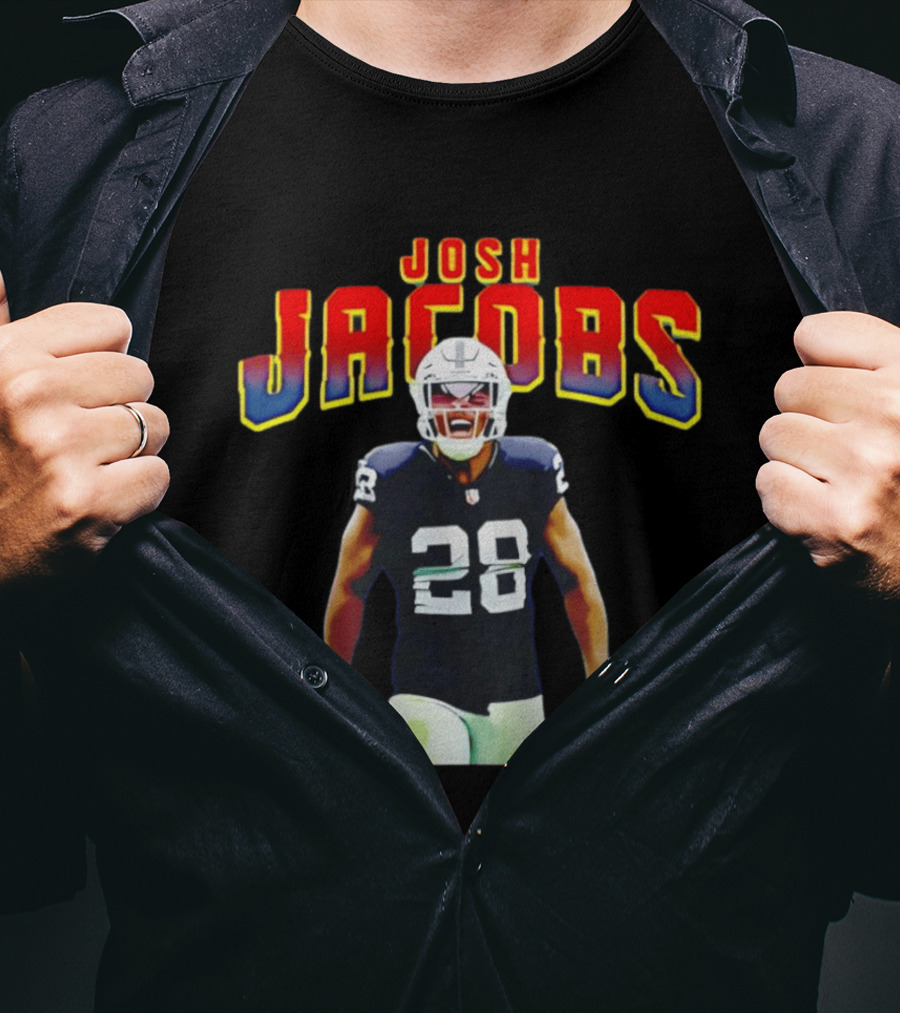 Josh Jacobs Number 28 Raiders NFL Celebration T-Shirt