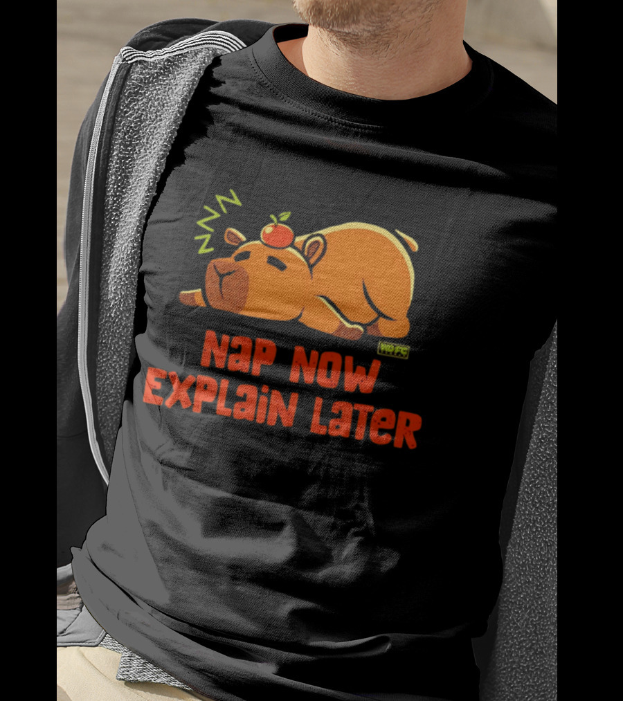 Nap Now Explain Later Cute Capybara With Orange ZZZ T-Shirt