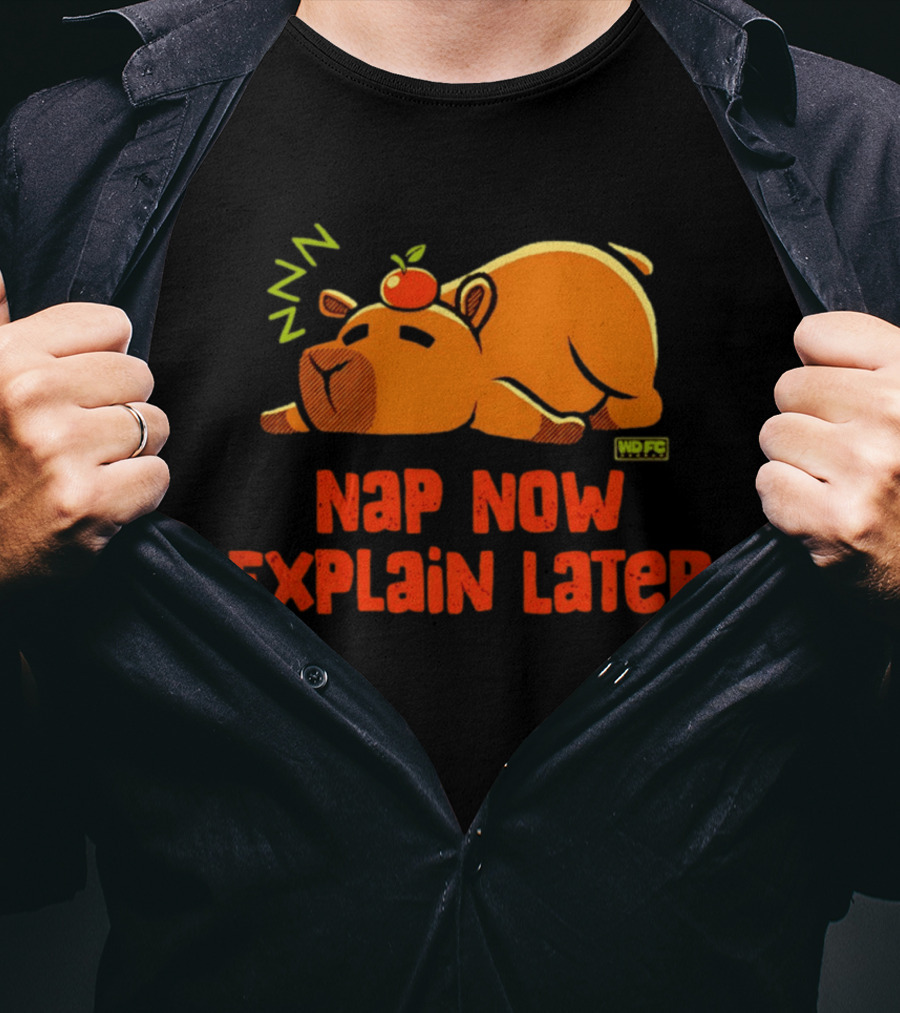 Nap Now Explain Later Cute Capybara With Orange ZZZ T-Shirt