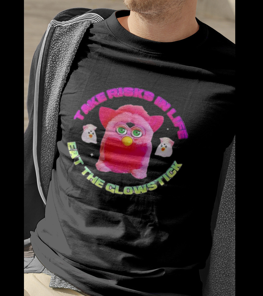 Pink Furby Take Risks In Life Eat The Glowstick Vibrant Retro Toy Aesthetic T-Shirt