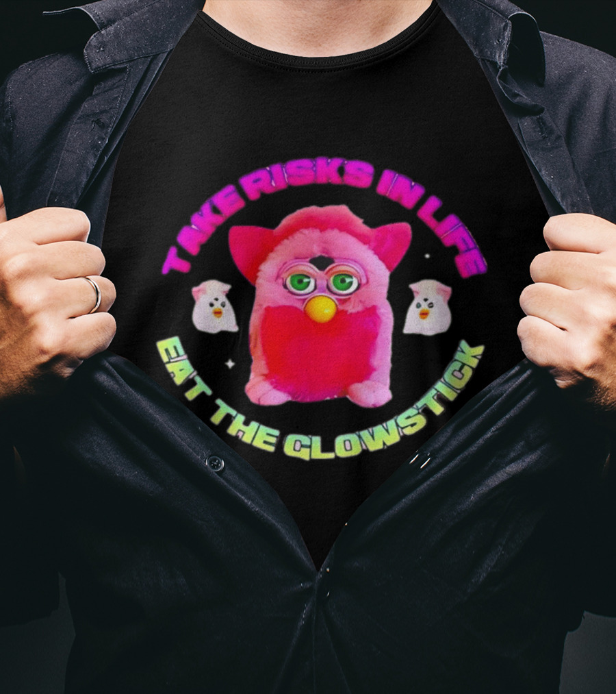 Pink Furby Take Risks In Life Eat The Glowstick Vibrant Retro Toy Aesthetic T-Shirt