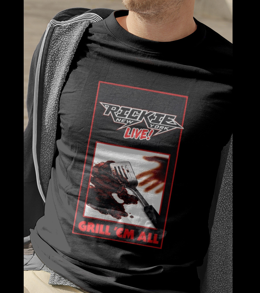 Rickie New York Live Grill Em All Spatula Design With Metal Music Influence T-Shirt