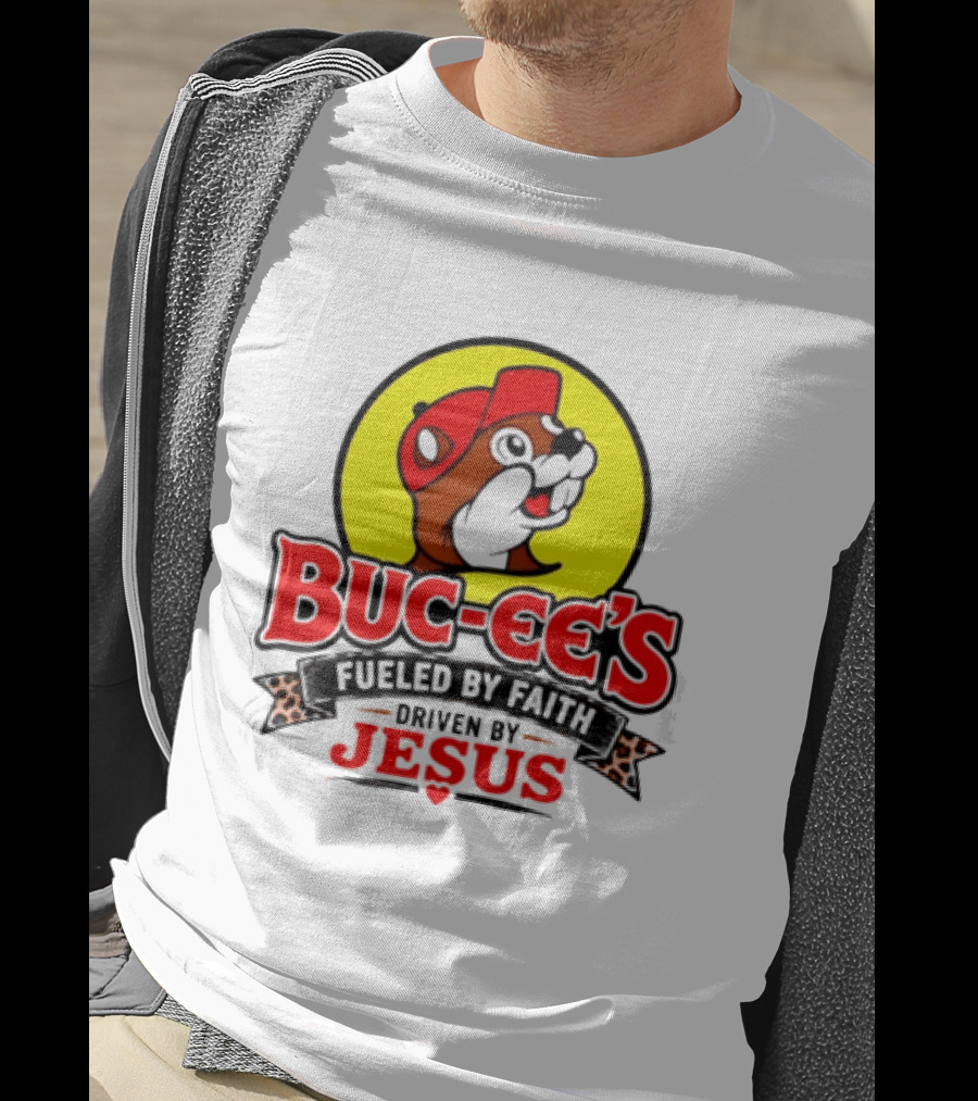 Buc Ee's Fueled By Faith Driven By Jesus Yellow Circle Red Cap T-Shirt