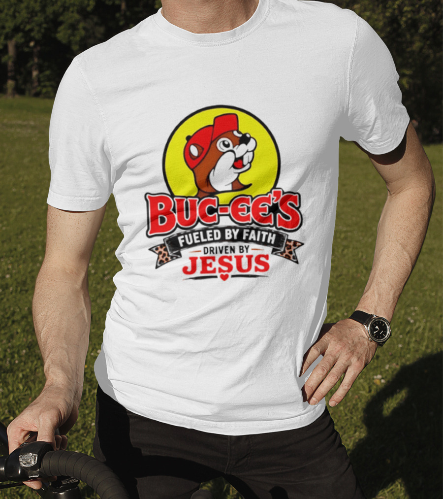 Buc Ee's Fueled By Faith Driven By Jesus Yellow Circle Red Cap T-Shirt