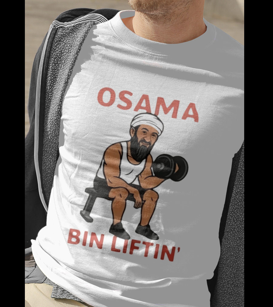 Osama Bin Liftin' Dumbbell Cartoon Weightlifting Humor T-Shirt