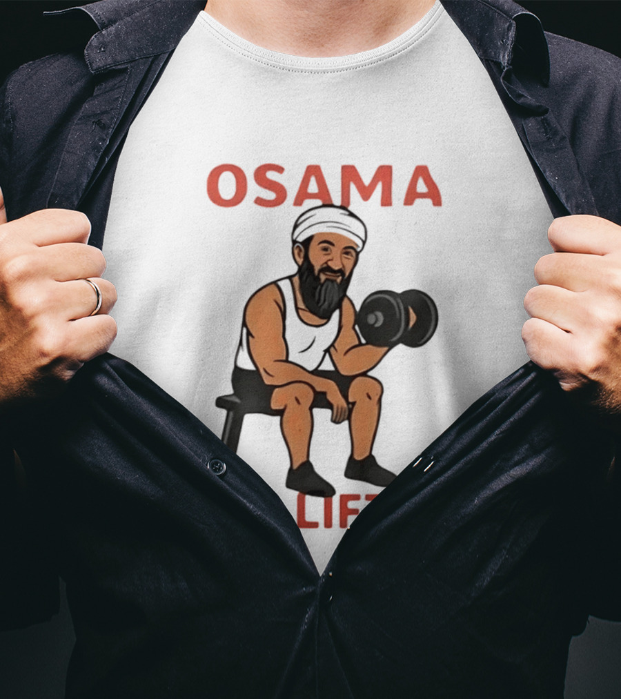 Osama Bin Liftin' Dumbbell Cartoon Weightlifting Humor T-Shirt