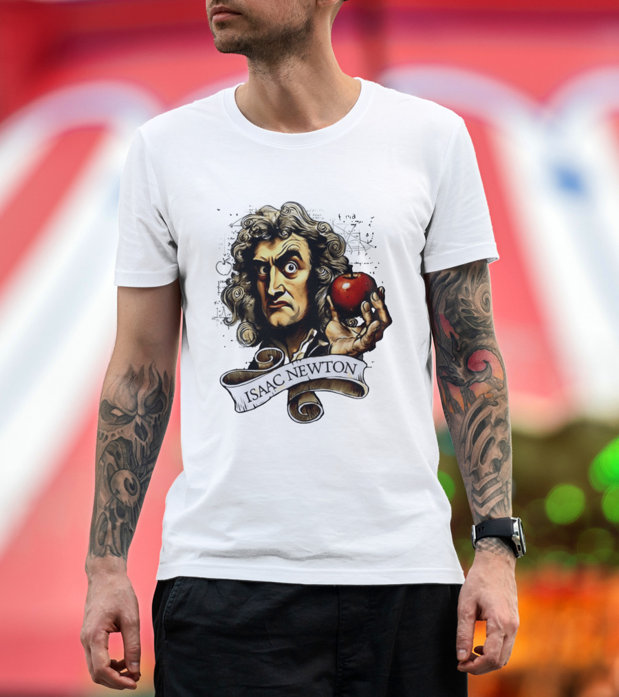 Isaac Newton Scientist With Apple Gravity Physics T-Shirt