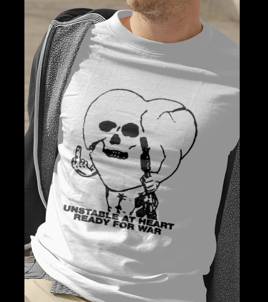 Unstable At Heart Ready For War Skull Middle Finger Assault Rifle T-Shirt