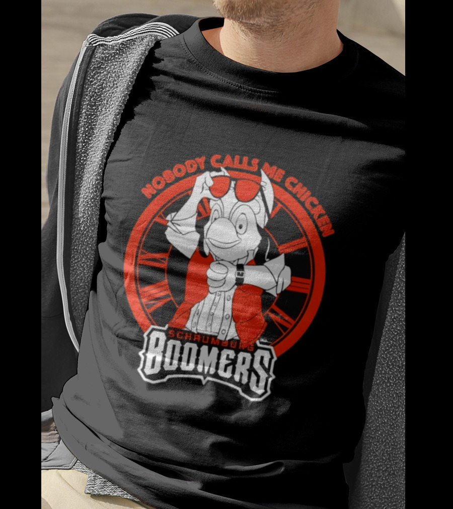 Schaumburg Boomers Nobody Calls Me Chicken Back To The Future Tower T-Shirt