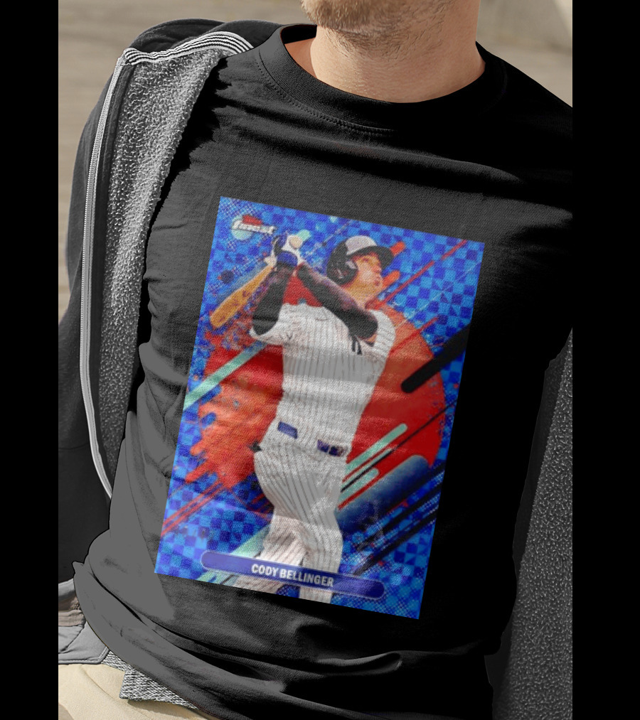Cody Bellinger Topps Finest Baseball Card Blue Checkered Background Batting Pose T-Shirt
