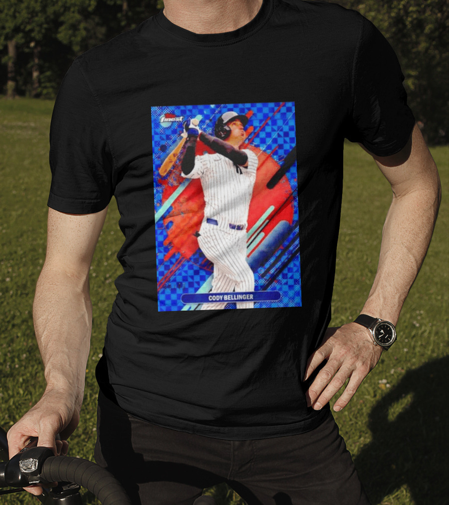 Cody Bellinger Topps Finest Baseball Card Blue Checkered Background Batting Pose T-Shirt