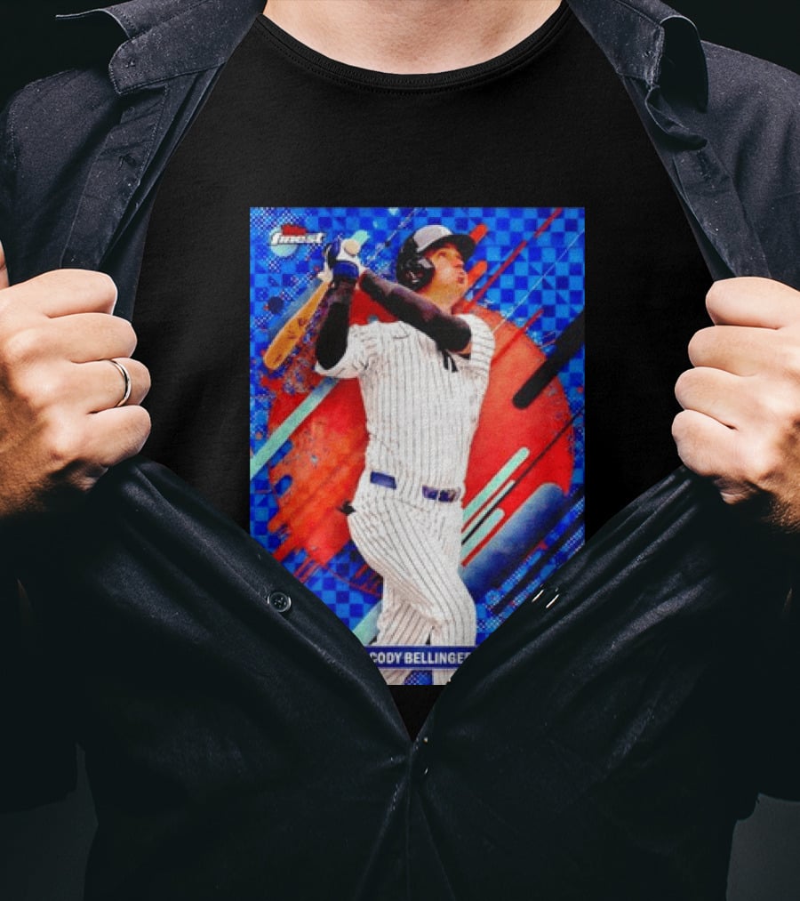 Cody Bellinger Topps Finest Baseball Card Blue Checkered Background Batting Pose T-Shirt