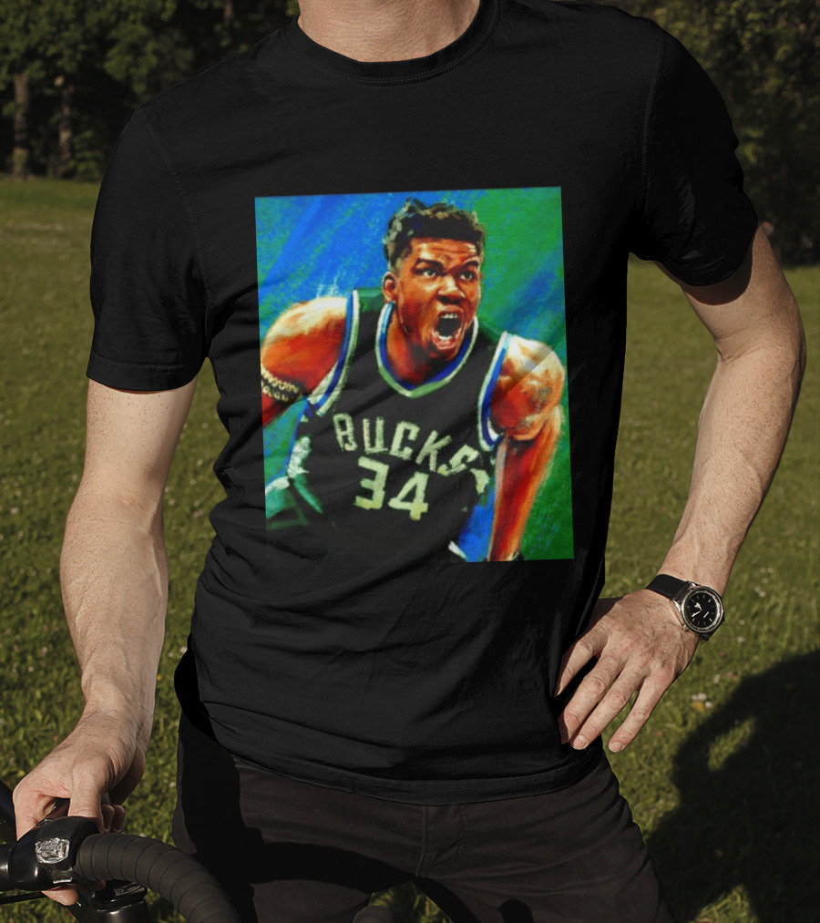 Giannis Antetokounmpo Bucks No 34 Jersey Art Basketball Star T-Shirt