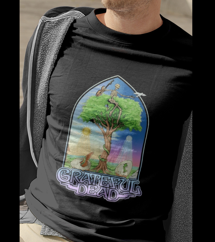 Grateful Dead Summer Magic Skeleton Guitar Tree Sunrise Sunset Fantasy T-Shirt