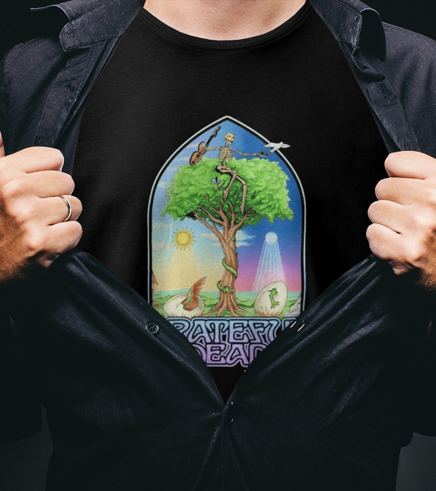 Grateful Dead Summer Magic Skeleton Guitar Tree Sunrise Sunset Fantasy T-Shirt
