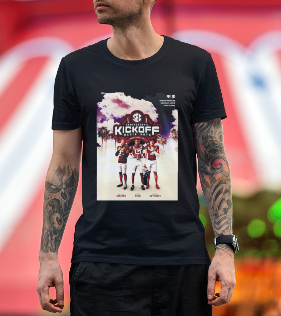 2026 Football SEC Kickoff Media Days Texas A&M Daymion Sanford Marcel Reed Marcus Ratcliffe T-Shirt