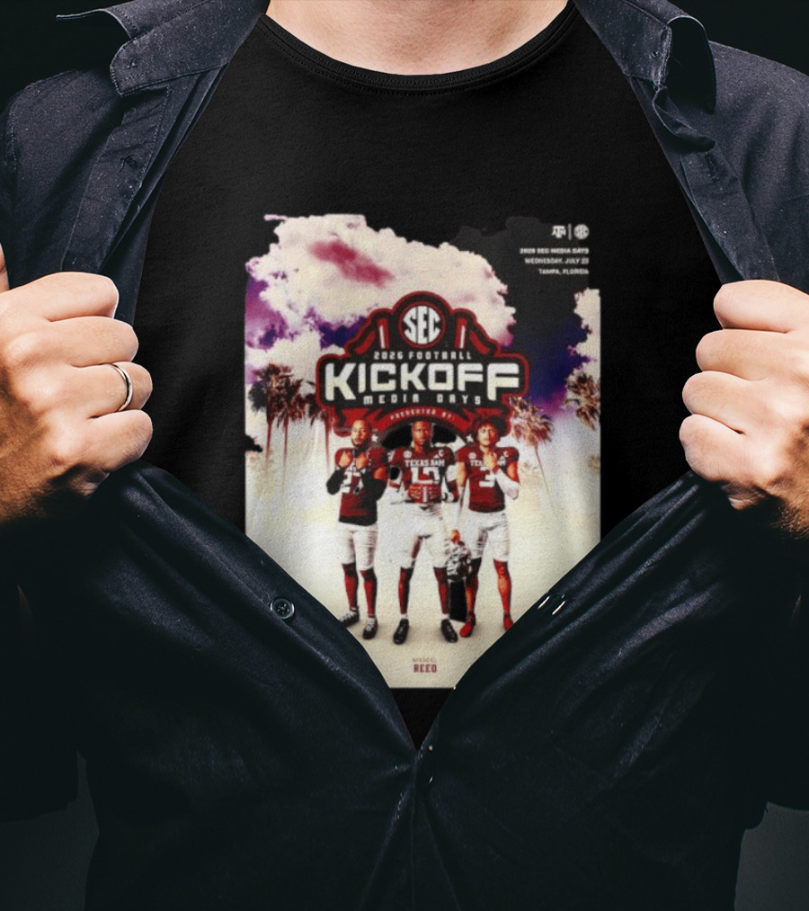 2026 Football SEC Kickoff Media Days Texas A&M Daymion Sanford Marcel Reed Marcus Ratcliffe T-Shirt