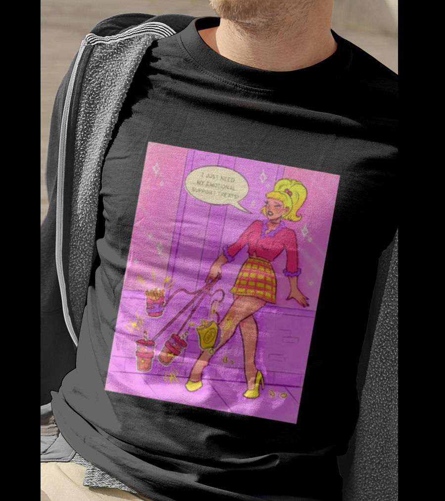 I Just Need My Emotional Support Treats Comic Style Girl With Drinks And Fries T-Shirt
