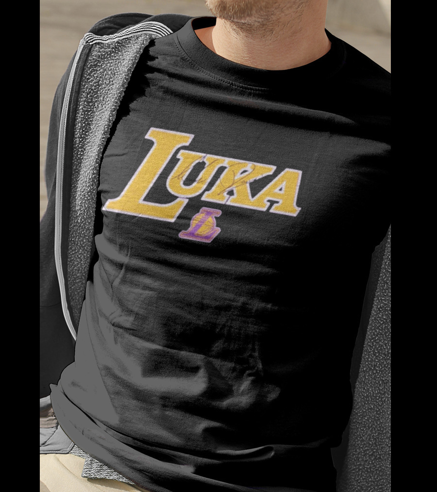 Luka Doncic Autograph Lakers Font Style With Los Angeles Basketball T-Shirt