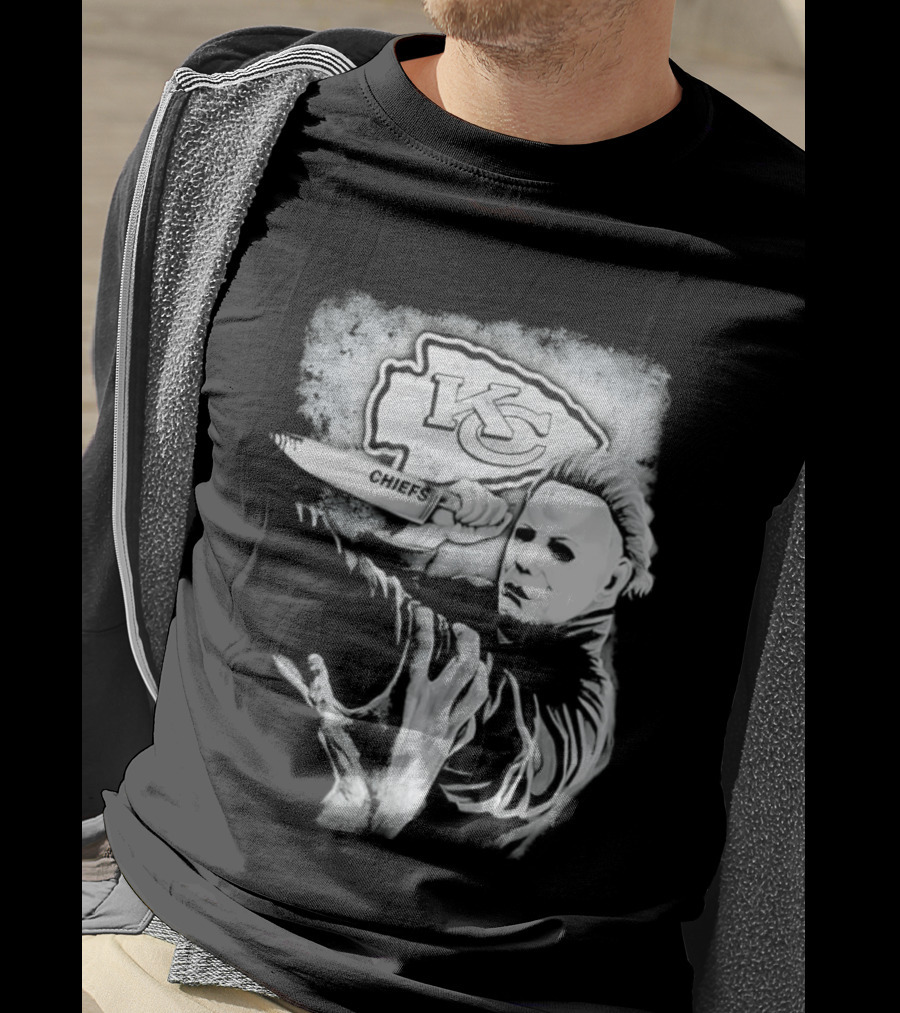 Michael Myers Holding Knife With KC Chiefs T-Shirt