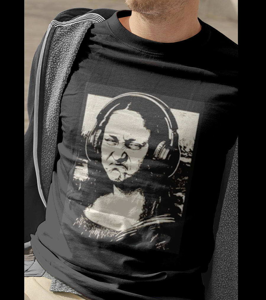 Mona Lisa Headphones Grumpy Expression Fusion T-Shirt