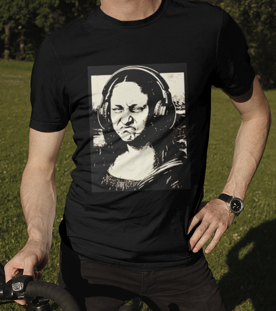 Mona Lisa Headphones Grumpy Expression Fusion T-Shirt