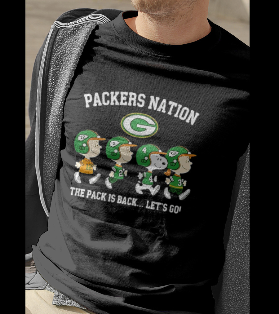Packers Nation Peanuts Characters Walking The Pack Is Back Let's Go Green Bay Packers T-Shirt