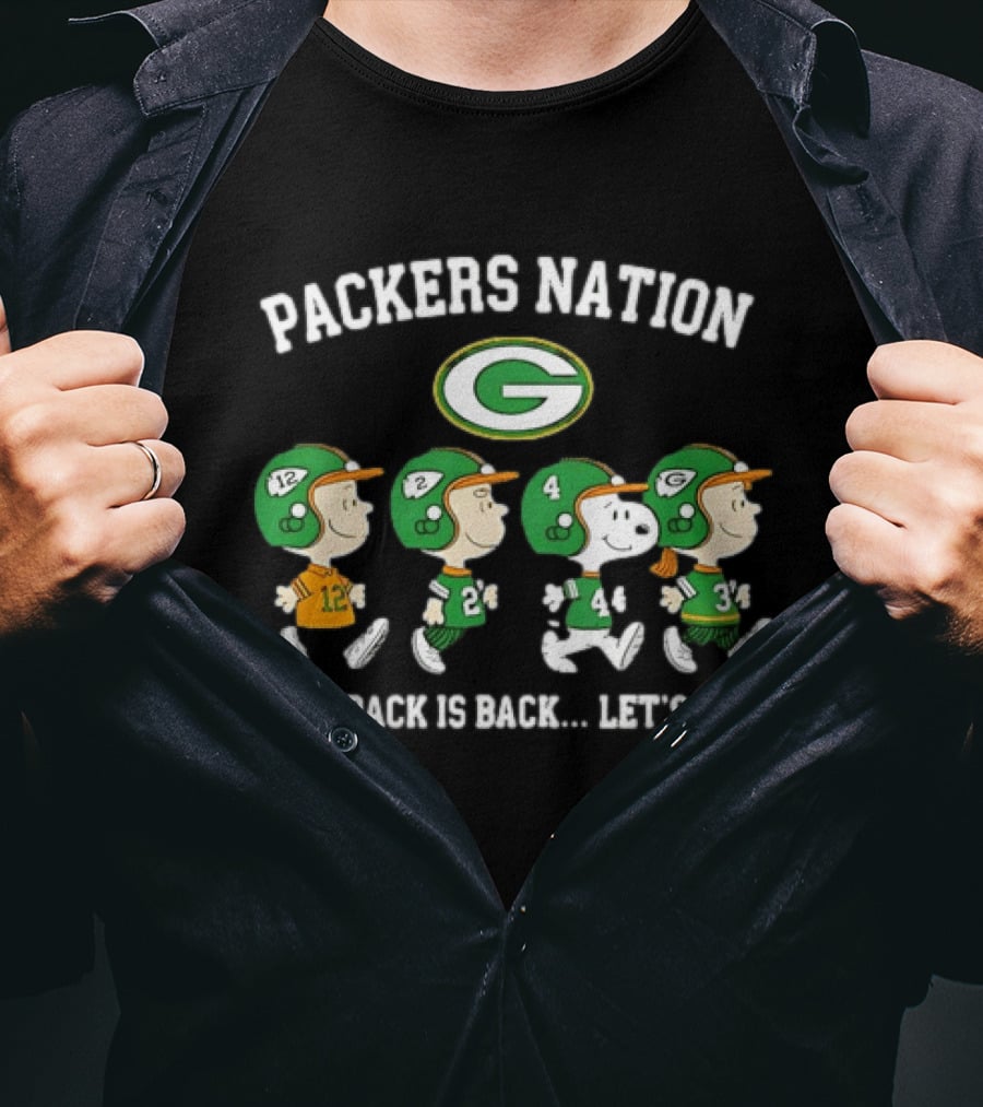 Packers Nation Peanuts Characters Walking The Pack Is Back Let's Go Green Bay Packers T-Shirt
