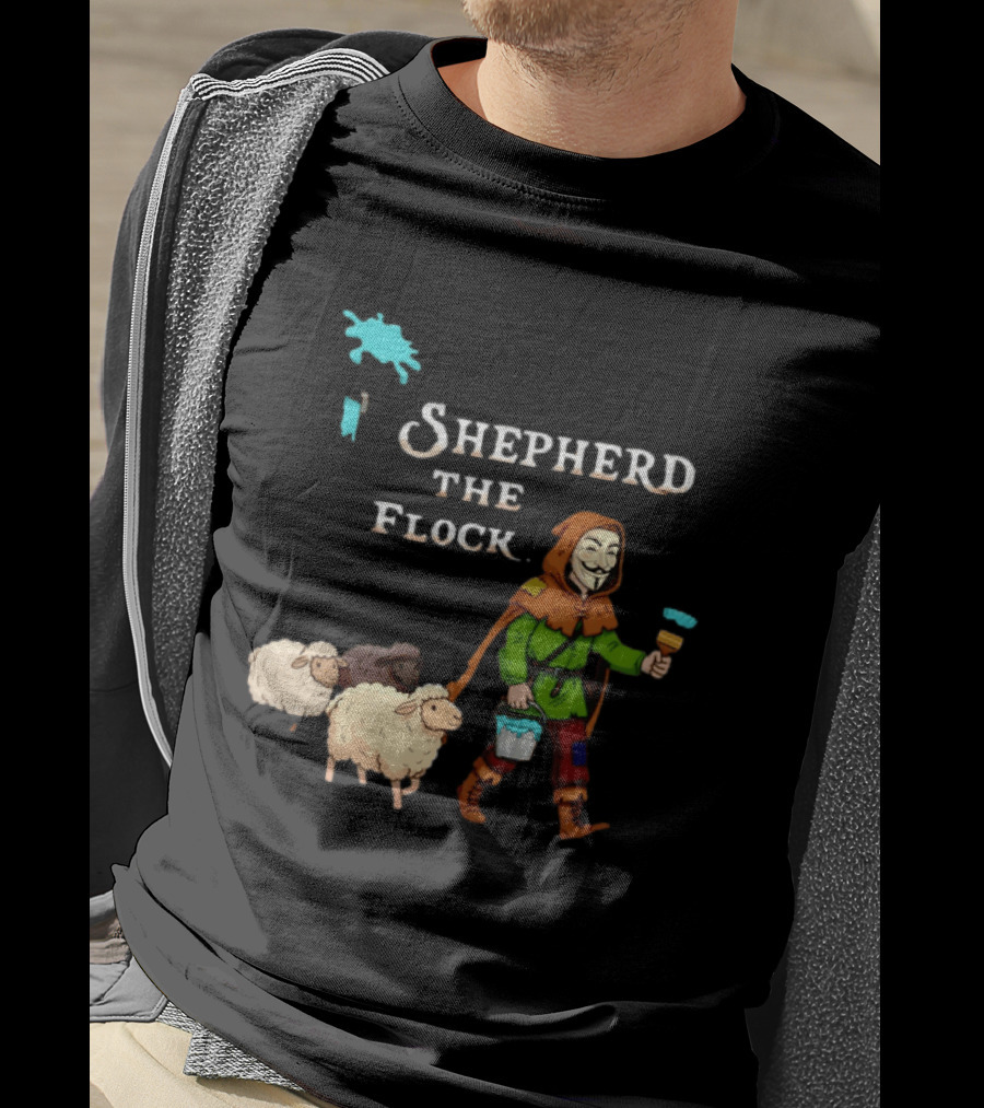 Shepherd The Flock Anonymous Mask Herding Sheep Hand Drawn T-Shirt