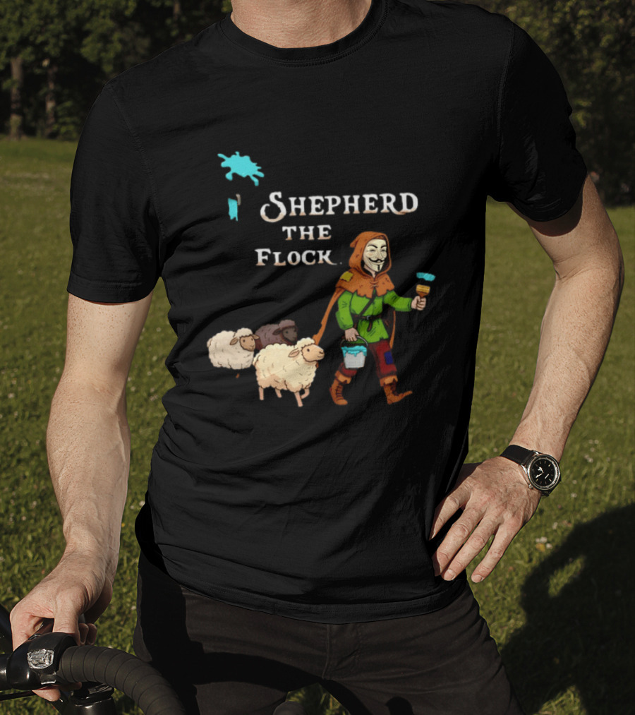 Shepherd The Flock Anonymous Mask Herding Sheep Hand Drawn T-Shirt