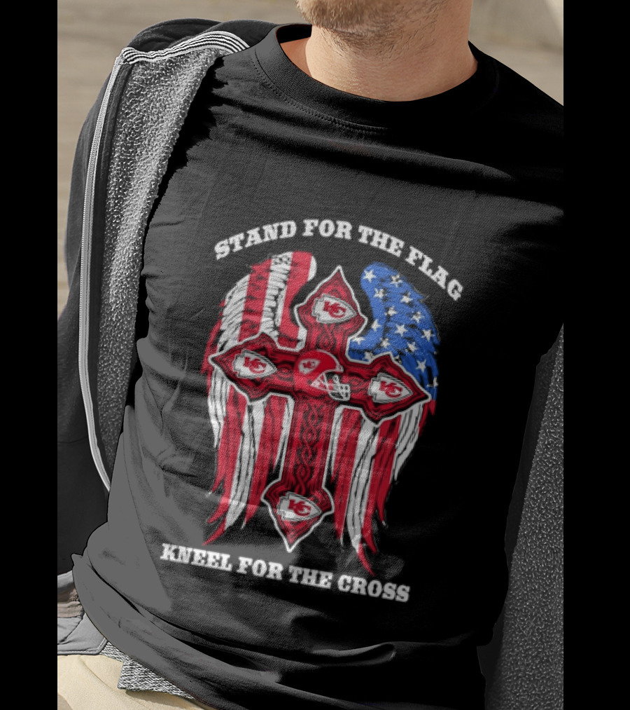 Stand For The Flag Kneel For The Cross Kansas City Chiefs American Flag Cross T-Shirt