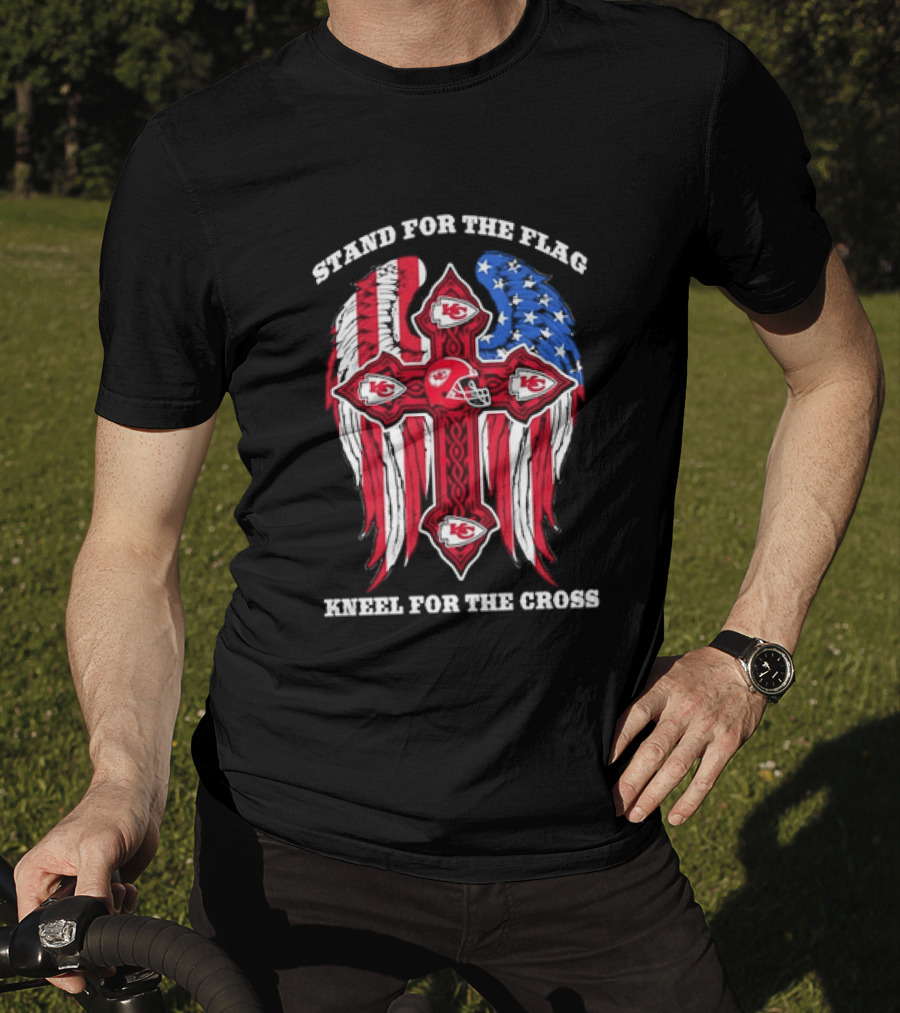 Stand For The Flag Kneel For The Cross Kansas City Chiefs American Flag Cross T-Shirt