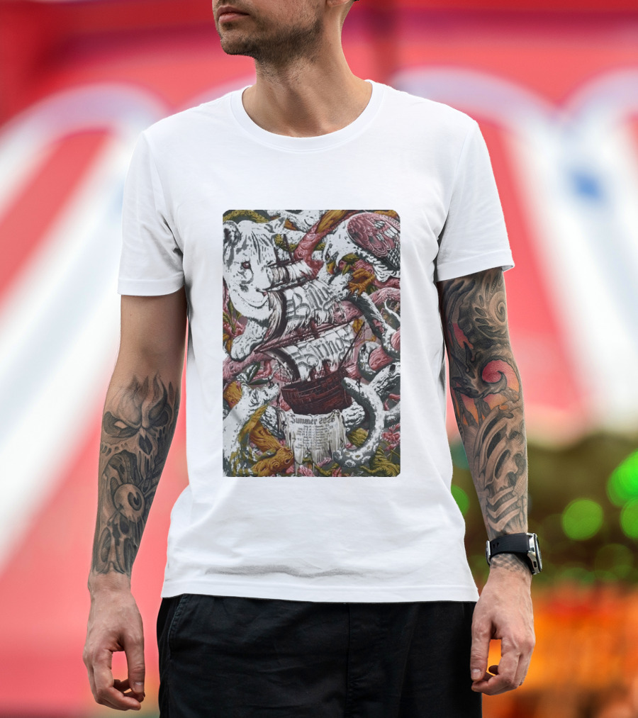 Billy Strings Summer 2026 Shows Pirate Ship And Wild Animals T-Shirt