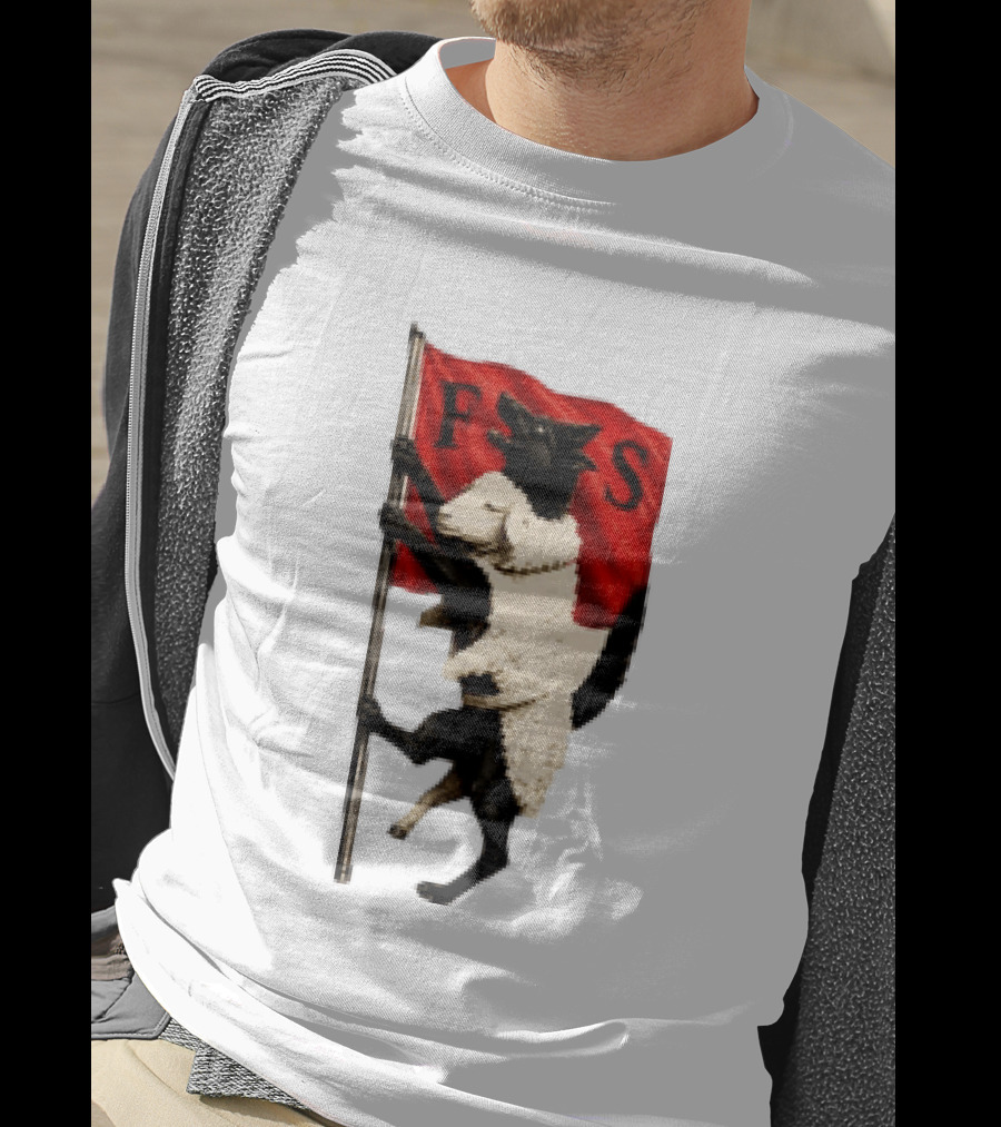 FS Black Cat Carrying Lamb Red Flag T-Shirt
