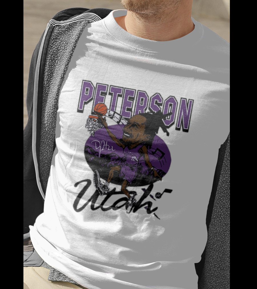 Peterson Utah Jazz NBA Basketball Caricature Purple Scene T-Shirt