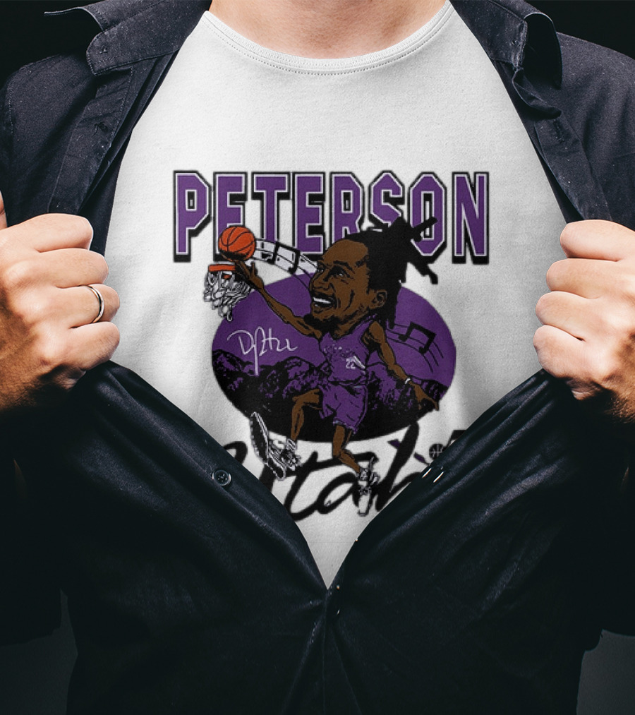 Peterson Utah Jazz NBA Basketball Caricature Purple Scene T-Shirt