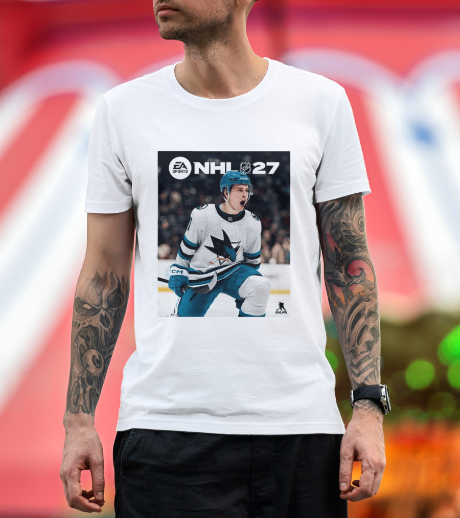 EA Sports NHL 27 Macklin Celebrini San Jose Sharks Cover Athlete NHLPA T-Shirt