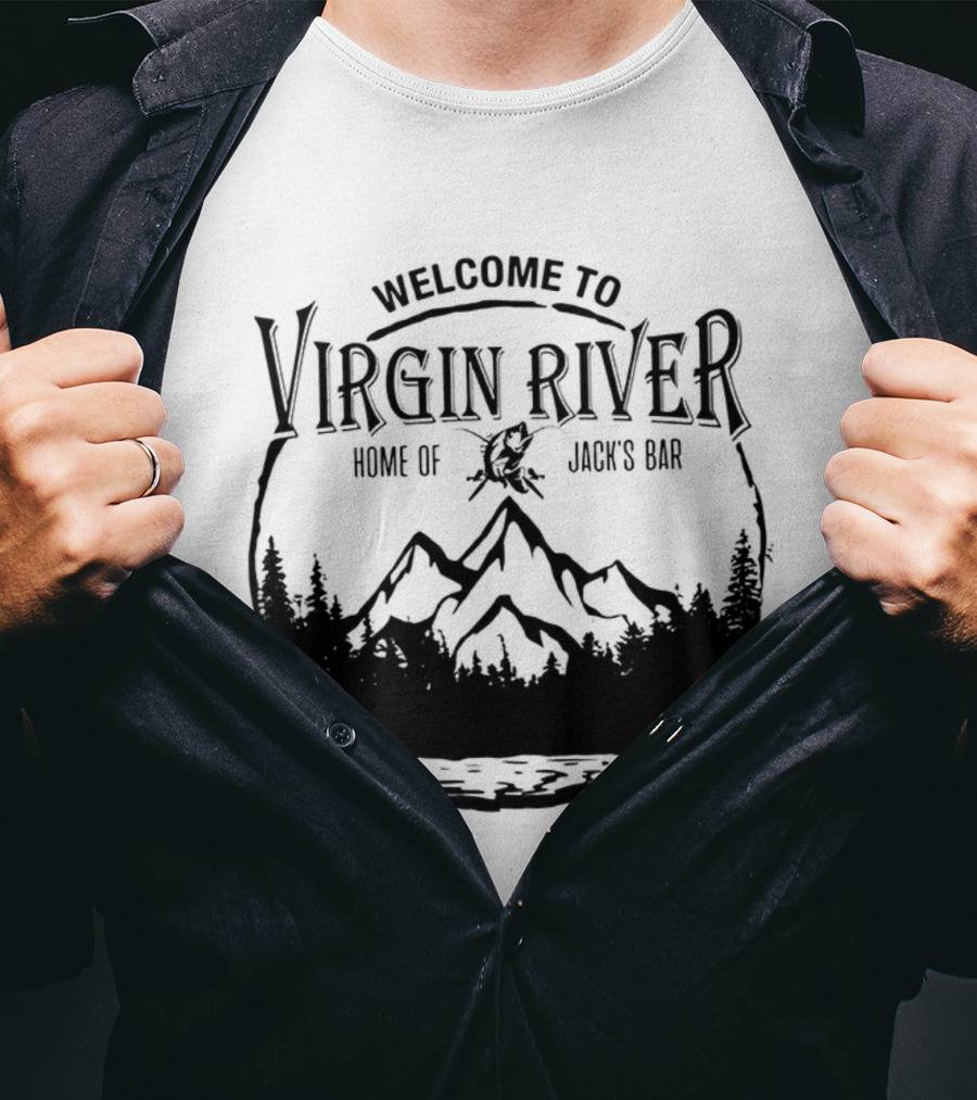 Welcome To Virgin River Home Of Jack's Bar Mountain Silhouette Pine Trees Circle T-Shirt