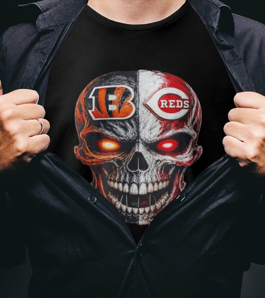 BENGALS REDS Skull Split Face Dual T-Shirt