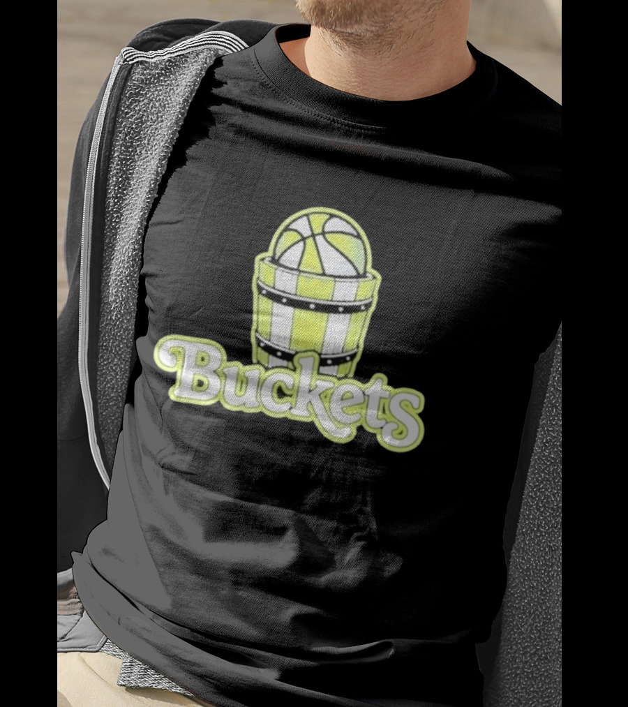 Buckets Basketball Cartoon Style Vintage Retro Ball In Wooden Basket T-Shirt