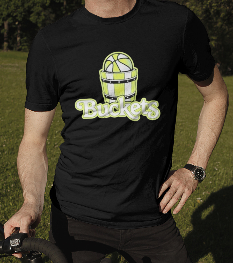 Buckets Basketball Cartoon Style Vintage Retro Ball In Wooden Basket T-Shirt