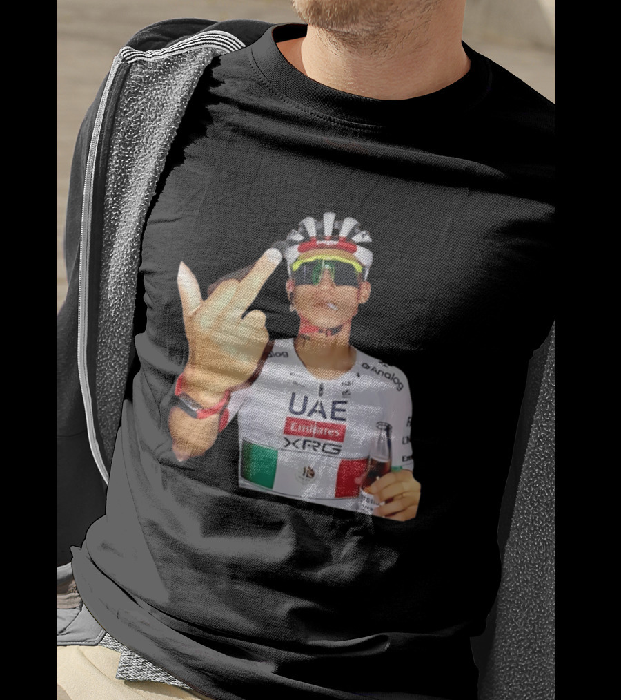 UAE Emirates Cyclist Isaac Del Toro Middle Finger Smoking With Beer T-Shirt